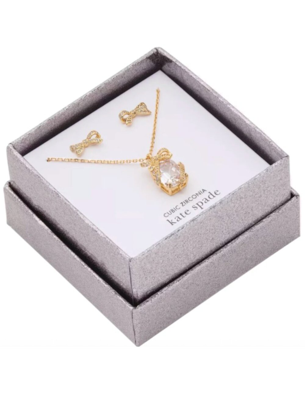 NIB Kate Spade Pave Present Pendant and Studs Boxed Set - Picture 2 of 9